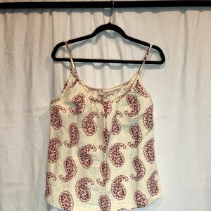 LOFT Cream and Red Paisley Tank Top